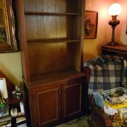 Two Tall Solid Wood Bookcases 