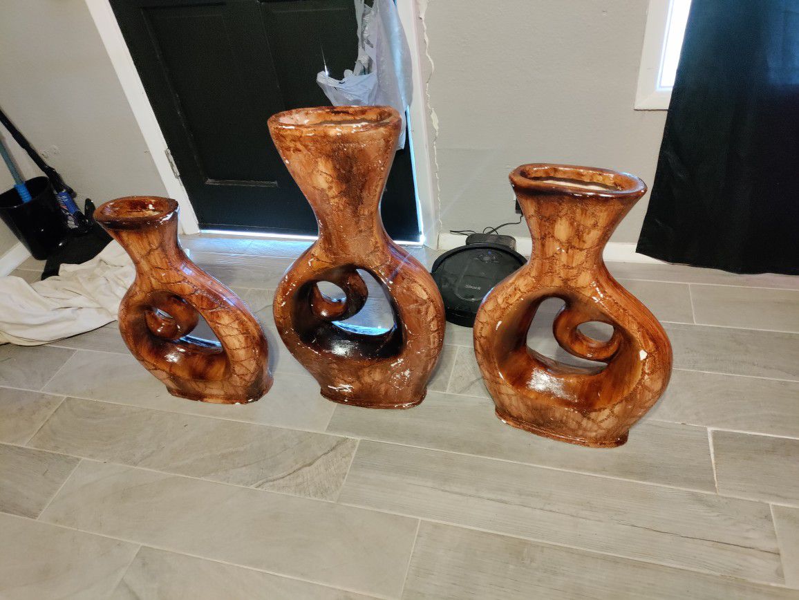 Three Piece Ceramic Flower Plant Vase Holder