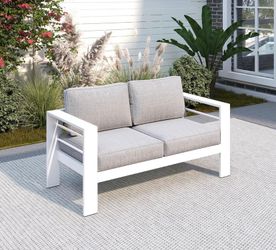 Solaste Outdoor Loveseat Aluminum Patio Furniture Sofa, All-Weather Metal Outdoor Couch with Cushions,Light Grey