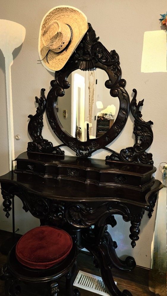 Vintage handcarved Vanity With Stool