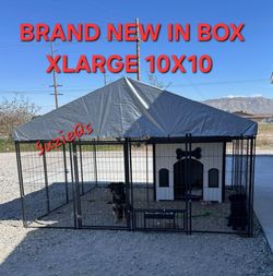 New in box! Xl Heavy Duty 10'x10 dog kennel reinforced all Weather dog cage with roof tarp, feed door & bowls corral de mascota nuevo