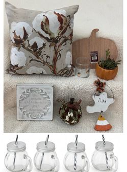 fall / thanksgiving pumpkin home decor - pillow cutting board succulent & more