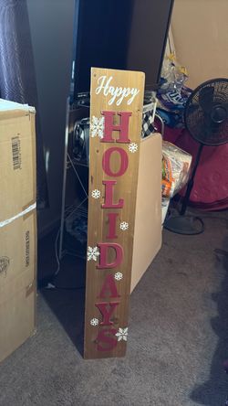 Wooden Happy Holidays Wooden Porch Sign with Metal Stand