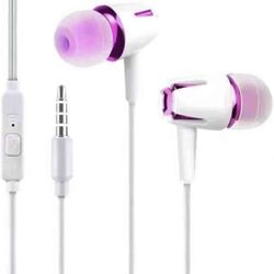 3.5mm Wired Earbuds with Microphone Lightweight and Portable Corded Earphones with Mic for Gaming and Music(White and Purple