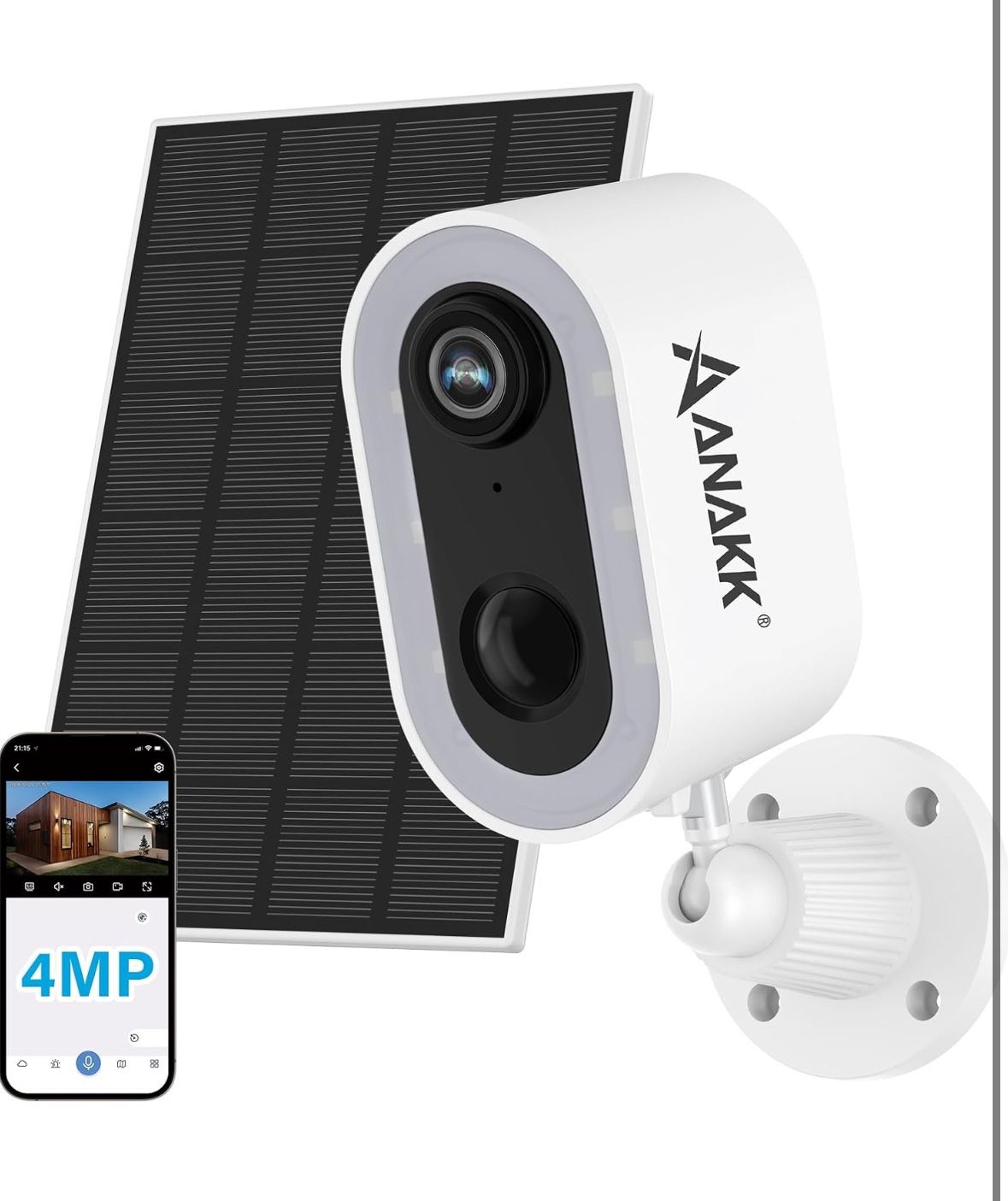 4MP Wireless Security Camera Solar , Outdoor/Indoor WiFi Home Surveillance 24/7 Recording Motion Detection Color Night Vision Two-Way Voice (Can be Us