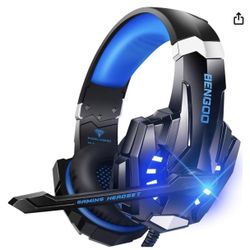 BENGOO G9000 Stereo Gaming Headset for PS4 PC Xbox One PS5 Controller, Noise Cancelling Over Ear Headphones with Mic, LED Light, Bass Surround, Soft M