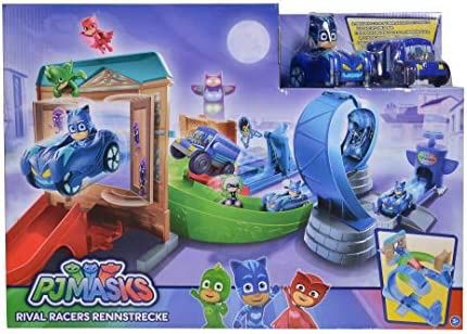 Simba PJ Masks Rival Racers 10(contact info removed) Race Track with Looping with Catboy and Cat Speedster with Ninja Bus and 25 Track Parts