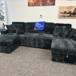 Dark Gray Corduroy Sectional Set - Free Delivery Promo 