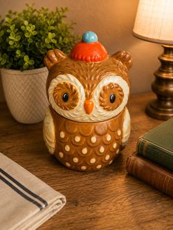 Ceramic Owl Trinket Jar / Decorative Lidded Container