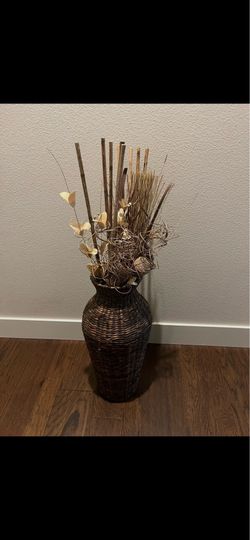 Wicker Vase with Floral Arrangement