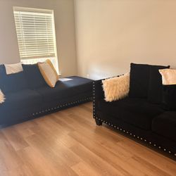 Black With Silver Nail Headings Look Can Be Separated As You See In The Pictured Or Put Together As A Sectional For Sale 