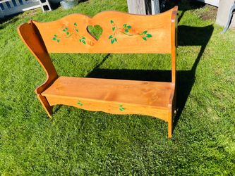 Wooden Bench with Heart Cutout and Floral Paint