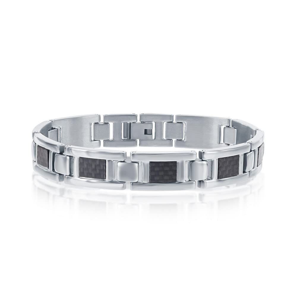 π₯ Menβs Biker Bracelet β Stainless Steel & Carbon Fiber β 8.5