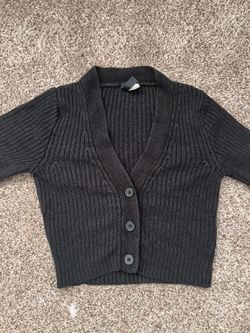 H&M Black Ribbed Cropped Cardigan Size Small