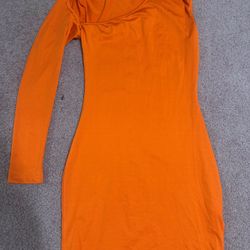 New Small Orange Stretchy Short Dress