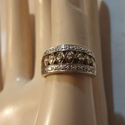 9.25 Gold Over Sterling Silver Mossinate Ring