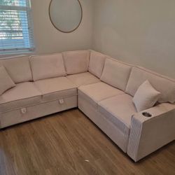 New Sleeper Sectional Couch With Storage And USB/ Free Delivery 