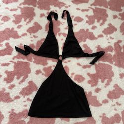 Sultry Black Cut-Out Halter Top / Mini Dress w Ring Detail 🔥 Y2K | Beach Club | Festival | Coachella | XS-S New!!