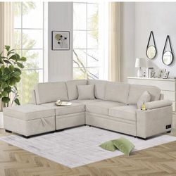 2 in 1 Pull Out Sleeper Sectional Sofa Bed with Storage Ottoman