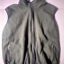 Pre Owned Fair  Champion  Fleece Full Zip Vest  Embroidered  Dark Green  Men  Size Large