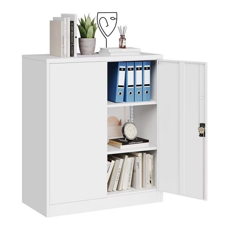 MIIIKO Lockable Storage Cabinet, Small Metal Garage Cabinet with Doors and Shelves, 35.4" Height Base Locker Cabinets 2 Doors