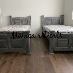 2 Twin Solid Wood Beds With Mattresses $740