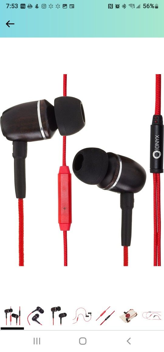 Onyx Noise Cancelling in-Ear Wired Headphones with Mic, 3.5mm Plug Compatible with iPhones, iPads, Android Phones, Computers & Laptops (Red)