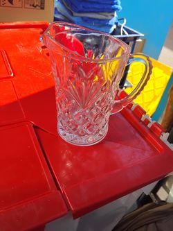 This 1960s Anchor Hocking Depression Glass Creamer Pitcher features a beautiful Pressed Pineapple Design.