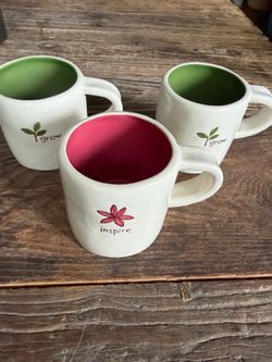 Starbucks Handpainted Ceramic Inspire and Grow Mugs 2008 (set of 3