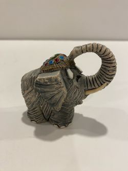 Artesania Rinconada Elephant Trunk Up with Tusks Uruguay Clay Signed Sculpture