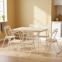 Homy Casa FernX 43" Oak White Folding Dining Table Set with 6 Chairs 7 Piece Folding Dining Set for Dining Room Kitchen Apartment