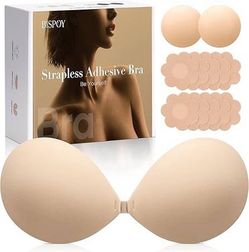 new Size: C, Color: Nude Invisible Strapless Sticky Bra for Women, Ultra Adhesive Push Up Silicone Bra, Reusable Cleavage Lift Bra for Backless Dress 