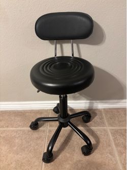Rolling Stool with Wheels Swivel Stool with Back Height Adjustable Chair PU Leather Rolling Chair Ideal for SPA Salon Home Office Drafting Work (Black