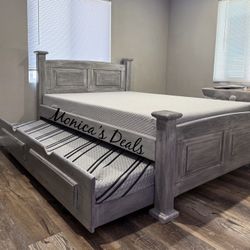 Full Solid Wood Bed With Twin Trundle And Both Memory Foam Mattresses $740