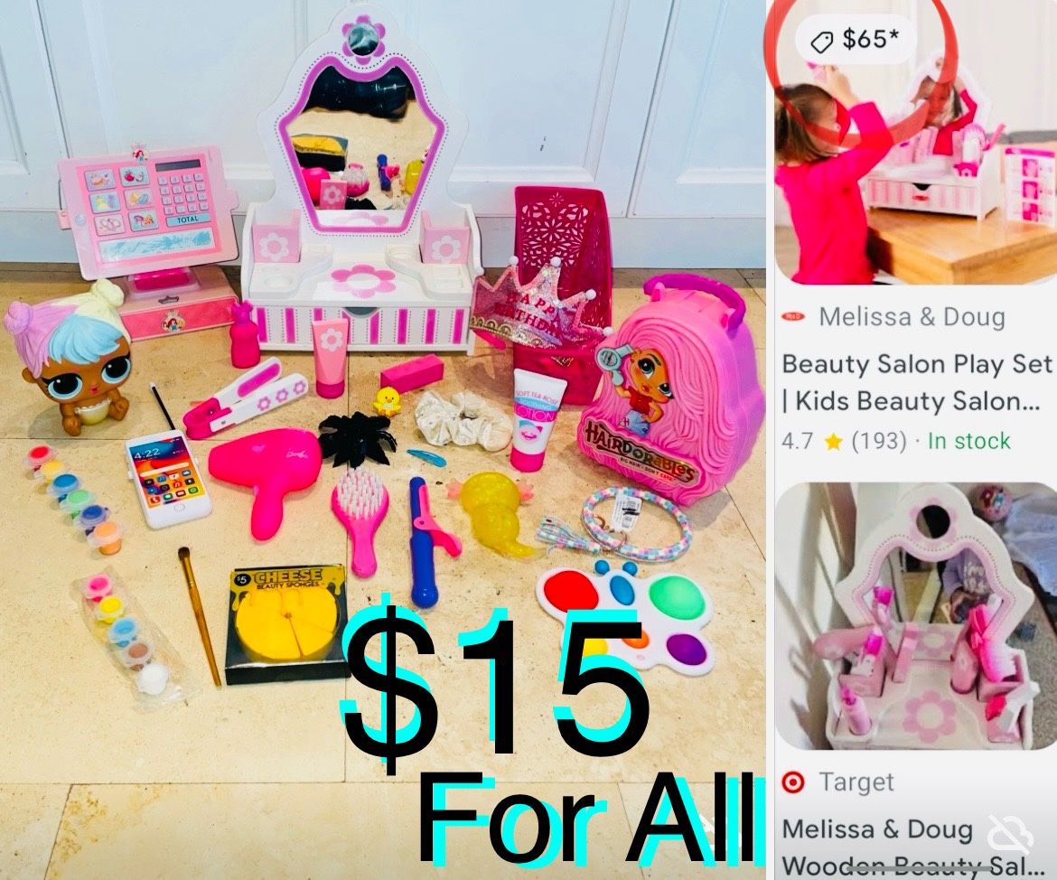 $15 For All Melissa & Doug Wooden Salon Play Set,Lol Doll & Plus accessories extras realistic sounds