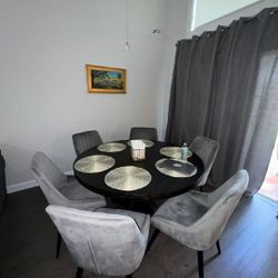 Modern Wood Round Table + 6 Chairs 