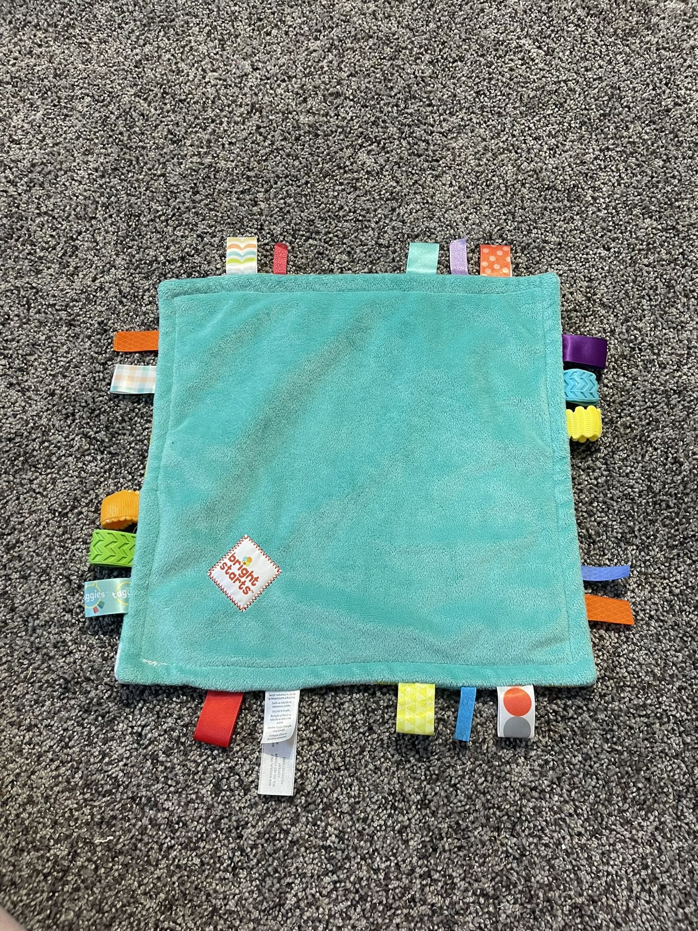 Bright Starts Taggies Aqua Lovie Squares Security Blanket Teether Tags