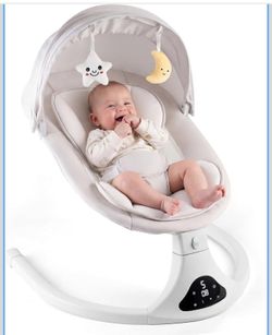 Electric Baby Swing with Remote Control,5 Speeds&Portable&Cozy(0-12M,Grey) Safety lock&secure harness,12 melodies&Bluetooth,8/15/30min timer,lightweig