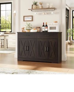 Dark Brown Farmhouse Sideboard Buffet Cabinet