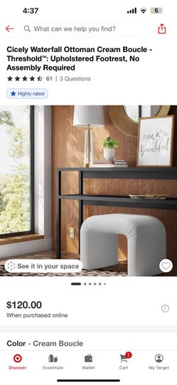 Cicely Waterfall Ottoman Cream Boucle - Threshold™: Upholstered Footrest,