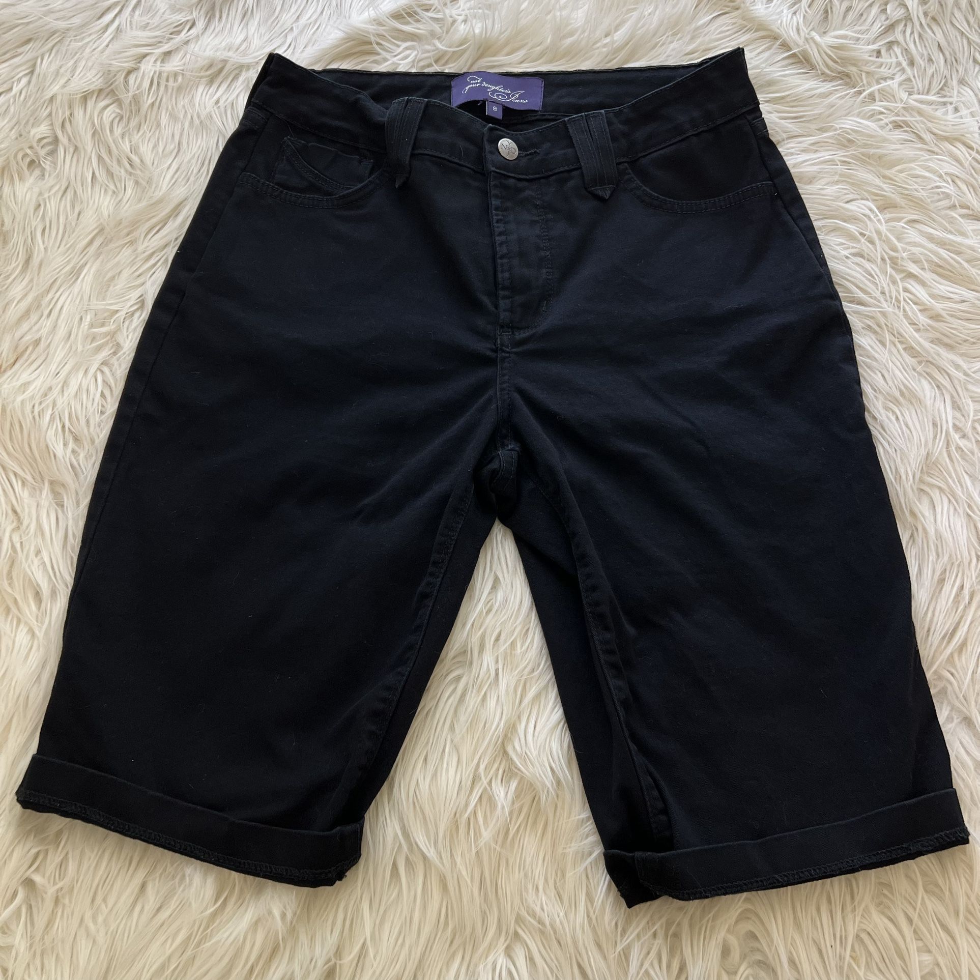 NYDJ Womens Bermuda Shorts Size 8 Black Flat Front Lift & Tuck Pockets