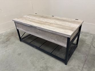 Industrial Style Grey Wash Finished Extendable Lift Top Coffee Table with Black Metal Base