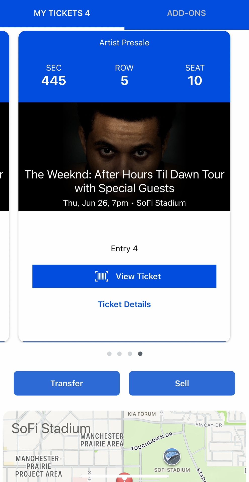 The Weeknd: After Hours Til Dawn 2 tickets at SOFI (Thursday)