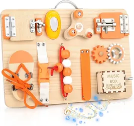 Wooden busy board for toddlers (12 mo+)