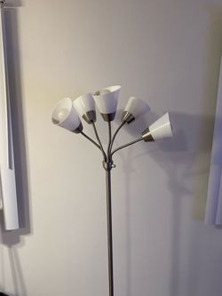 5-Head Brushed Nickel Floor Lamp with Frosted Glass Shades