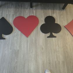 Wooden Card Symbols Sign Game Room Decor Hearts, Clubs, Diamonds, and Spades. Playing Card Set of 4.
