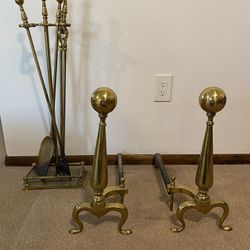 Antique Brass Andirons And Fireplace Set ($50 OBO)