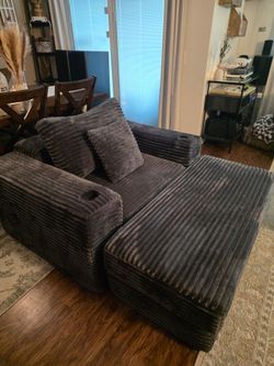 Gray Corduroy Oversized Chair with Ottoman