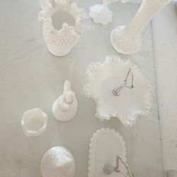 Vantage Lot Of 9 Pieces of Fenton Glass Hobnail Milk Items.