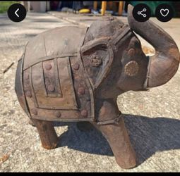 Carved Indian Wooden Elephant *10.00 Firm* Wood and  Brass Accents Home Decor